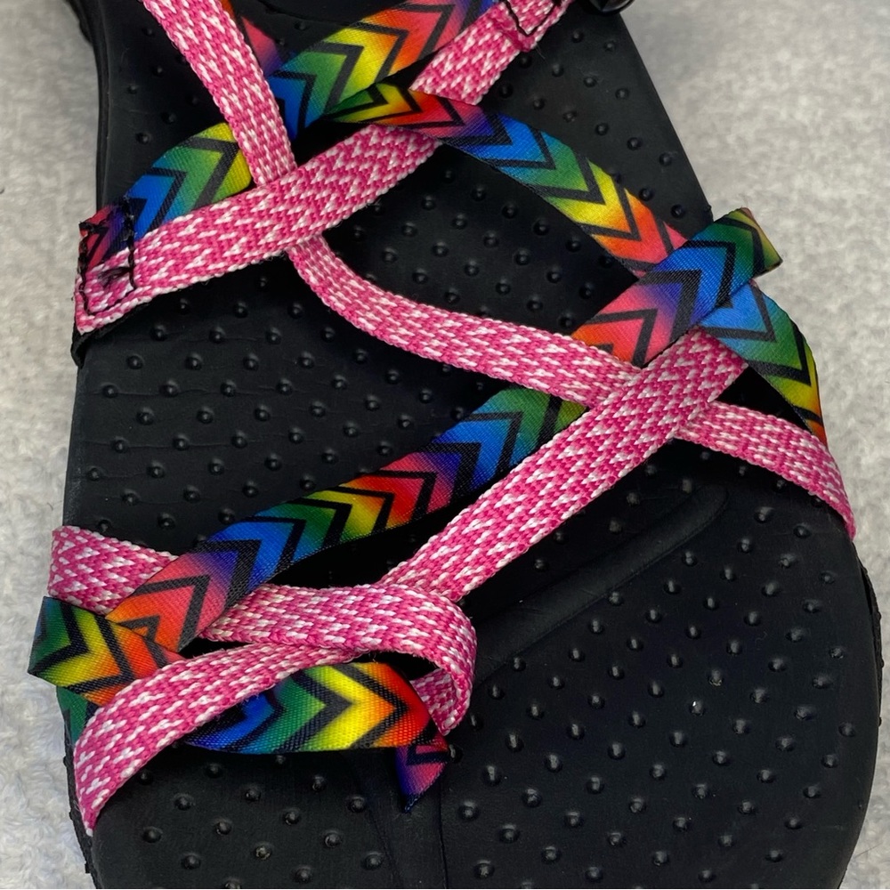 Skechers Womens Reggae Bright Direction Black Flats Strappy Sandals Size 6 EUC - Picture 9 of 13